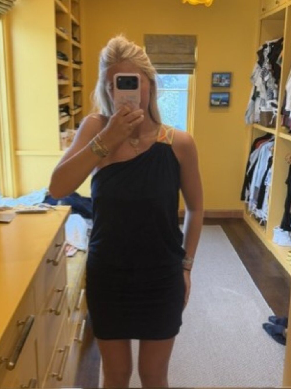 Asymmetrical Navy Blue Mini Dress with Shoulder Detail